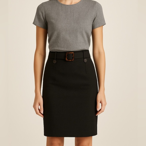 Talbots Irish Linen Black Belted Career Business Pencil Skirt Fully Lined Size 6 - Picture 12 of 12